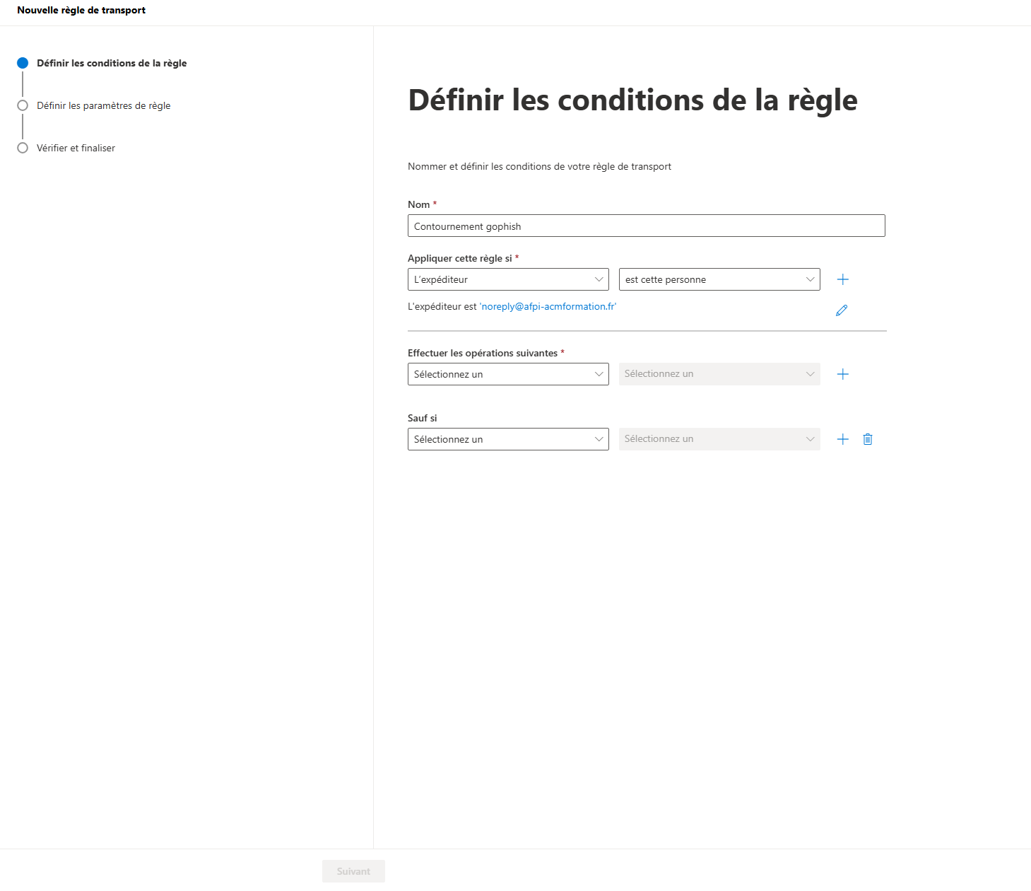 Règle de transport Microsoft 365